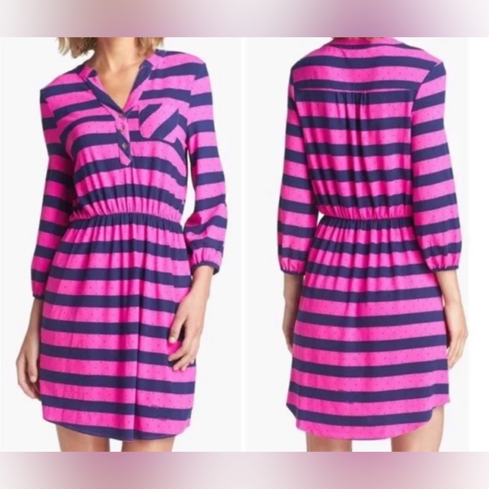 NWT Lilly Pulitzer Beckett buttoned dress mambo pink polka dot stripes size M